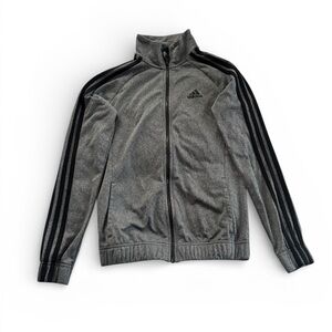 Adidas Gray Full Zip Track Jacket | 3-Stripe Athletic Zip-Up | Boy / Unisex